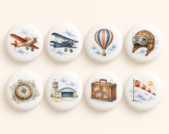 Vintage Aviation Airfiled Ceramic Dresser Knobs/Air Balloon Drawer knobs/Kid room Nursery Handles/Door Cabinet Pulls/Home Wardrobe handles