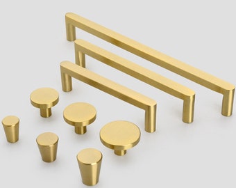 Modern Solid Brass Kitchen Cabinet Drawer Knobs/Gold Furniture Dresser Cupboard Wardrobe Door Pulls and knobs