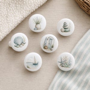 Coastal Shell Coral Starfish Ceramic Drawer Knobs/Sailboat Wardrobe knob/Zen Cabinet Door Pulls/Home Dresser Knob/Children room Handles