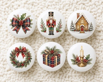 Tartan Ceramic Nursery room Knobs/Bow Kitchen Dresser Knobs/Holiday House Drawer Pulls/Christmas decor Door Cabinet Pulls/Wardrobe Handles