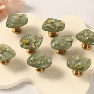 Glass Green knobs and Pulls/Mini compact Cabinet Pulls/Wardrobe Pull/Irregular Drawer handles/Cupboard Knobs/Door Pulls/Dresser Handles image 1
