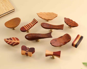 Leaf wood knobs and pulls/Fish Butterfly Drawer Knobs/Solid wood Cabinet Pulls/Kitchen decor Handles/Nursery room knobs/Wardrobe door pulls