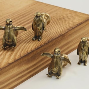 Penguin nursery brass knobs/Animal Drawer Knobs/Custom Engraved Cabinet Pulls/Wardrobe Door Handles/Kitchen Knobs/Dresser pulls