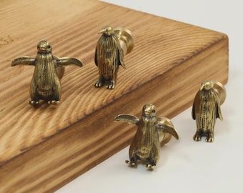 Penguin nursery brass knobs/Animal Drawer Knobs/Custom Engraved Cabinet Pulls/Wardrobe Door Handles/Kitchen Knobs/Dresser pulls