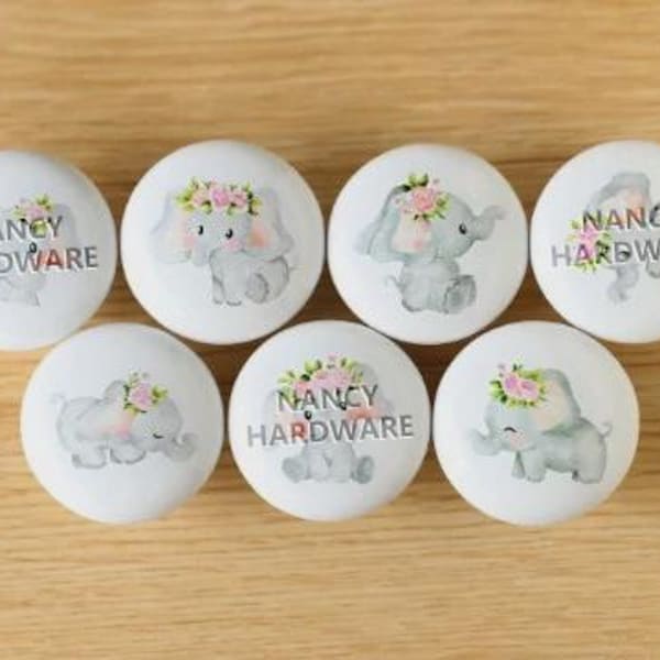 Garland Elephant Ceramics One hole Knobs/Nordic modern minimalist drawer Knobs/Custom Engraved Cabinet Pulls/Wardrobe Nursery pulls handles