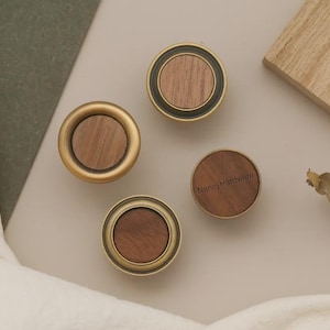 Walnut antique brass knobs Minimalist solid wood wardrobe drawer pulls Custom Engraved wood handles cabinet door knob Kitchen Cupboard knobs
