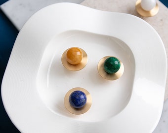 Luxury Crystal Brass Knob / Natural Jade Drawer Knobs/Cabinet Pulls/Wardrobe Pull/Modern Nordic Single hole  Cabinet knobs