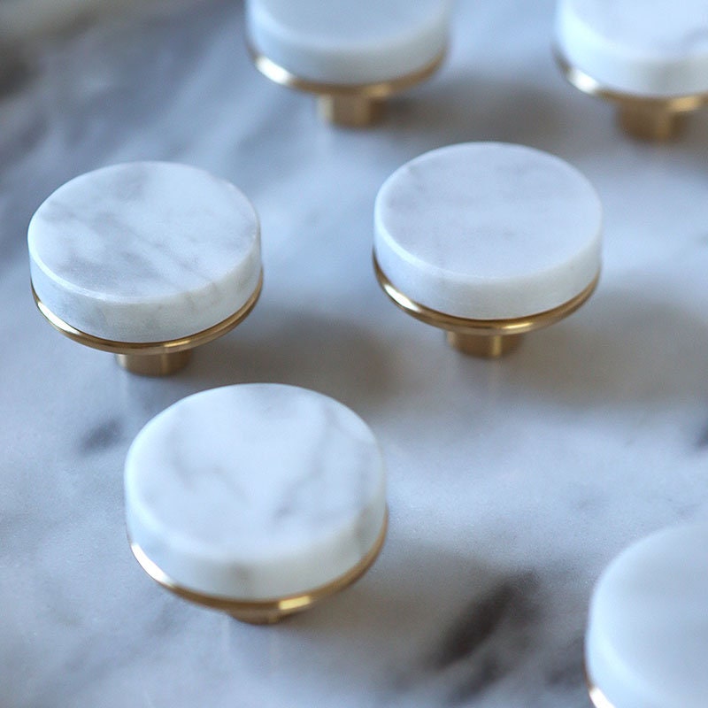 Natural Marble Knobs Nordic Luxury Brass Knob /modern White Etsy