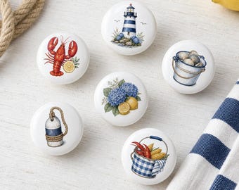 Nantucket Ceramic Dresser Knobs/Lobster Lemon Drawer knob/Nursery room Handles/Door Cabinet Pulls/Bake Kitchen decor handles/Wardrobe Pulls