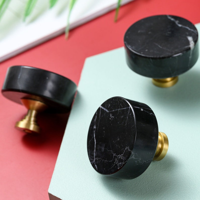 Marble Knobs and Pulls Black White/brass Drawer Knobs/luxury Etsy