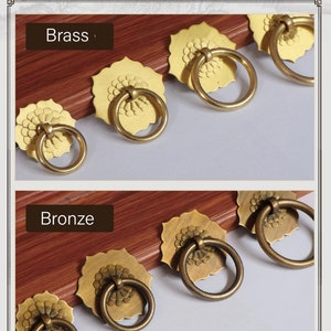 Antike Bronze Messing Schublade Knauf Tropfen Ring zieht Lotus Dresser Knäufe Küchenschrank Griffe Griffe Schrank Hardware Decor Bild 3