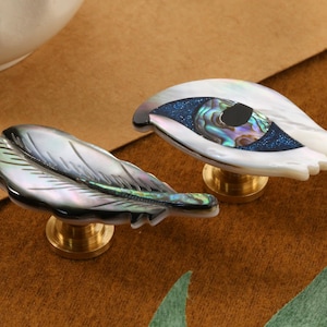 Eye Feather abalone shell knobs/Nature shell Drawer pull/Custom Engraved Cabinet handles/Wardrobe Pulls/Nursery bedroom decorative Knobs image 2
