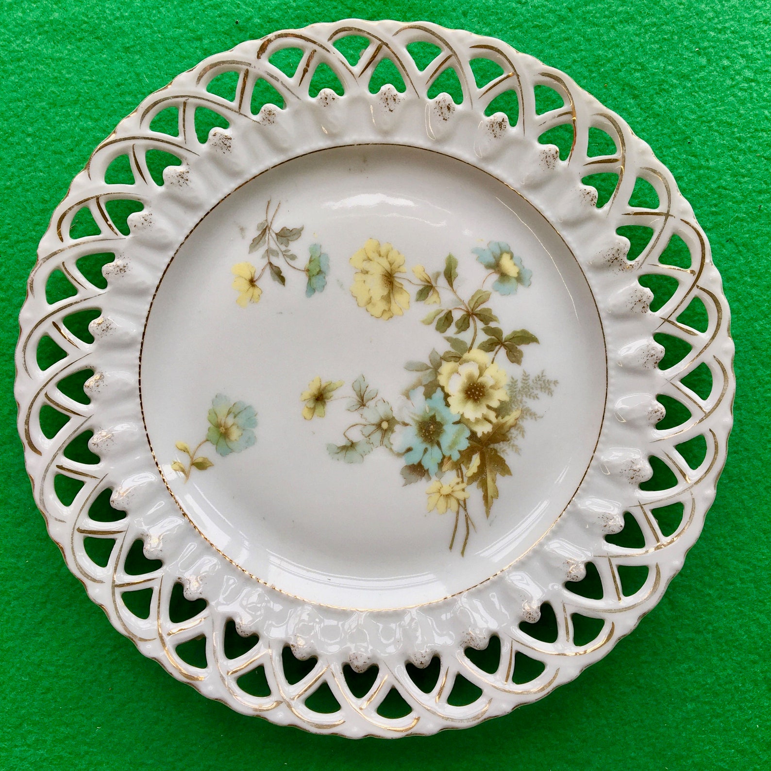 Vintage Pierced Lace Ribbon Plate with floral design Etsy