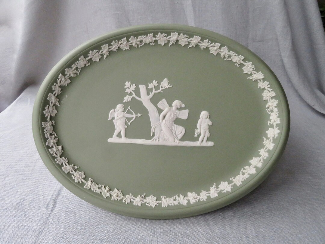 Wedgwood Green and White Jasperware Oval Comb Tray 'psyche Wounded and