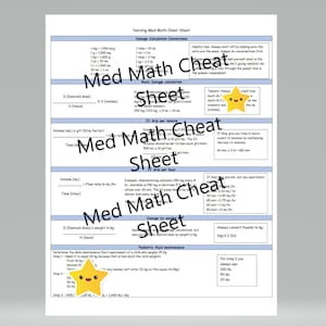 Nursing Med Math Cheat Sheet | one page | Digital copy