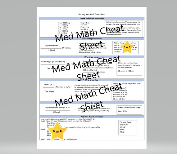 Nursing Math Cheat Sheet Math Formulas