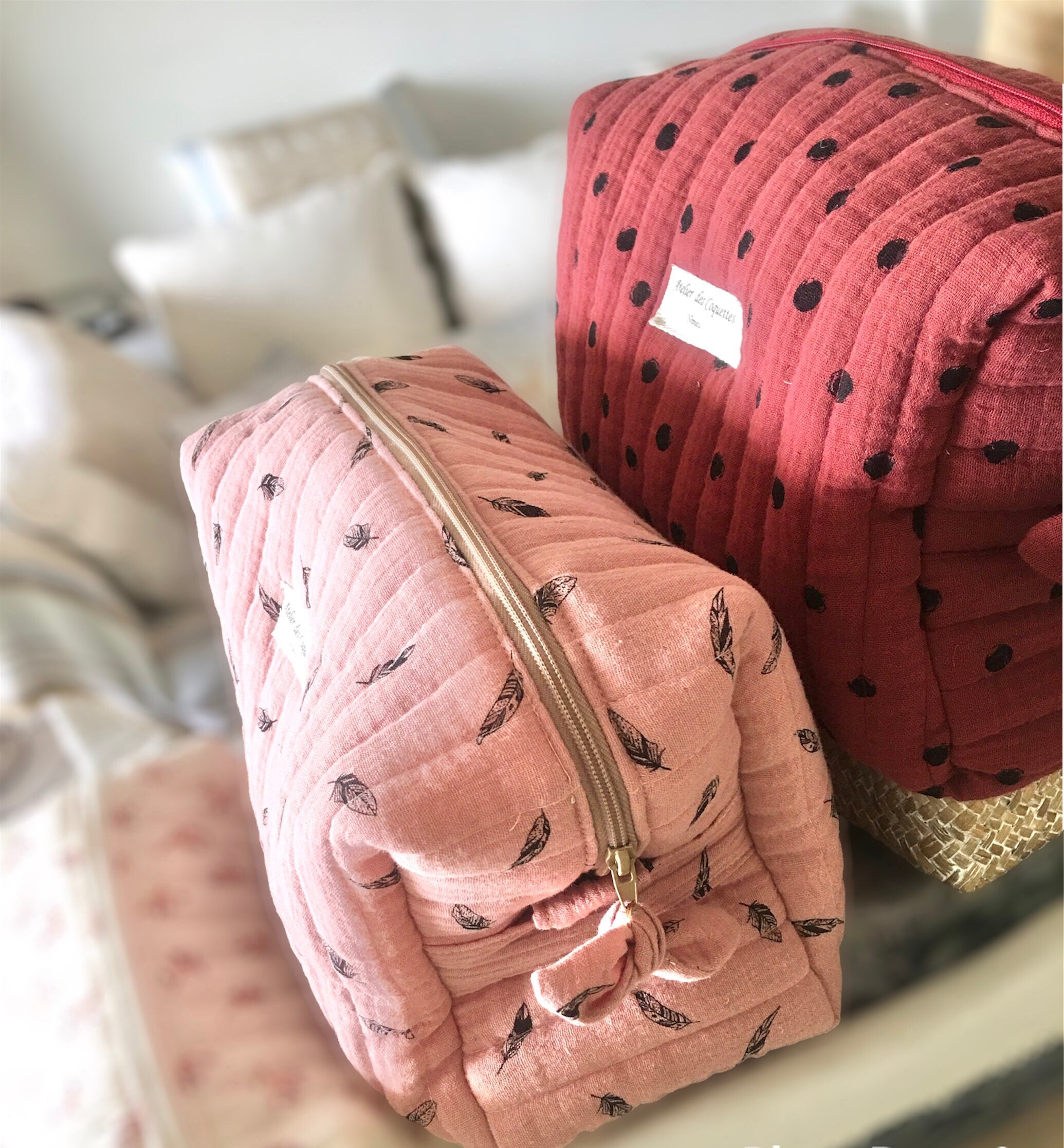 Lot De 3 Trousses De Toilette Femme Matelassées - Grandes Capacités, Polyester, Pour Voyage, Maquillage, Soins (rose)