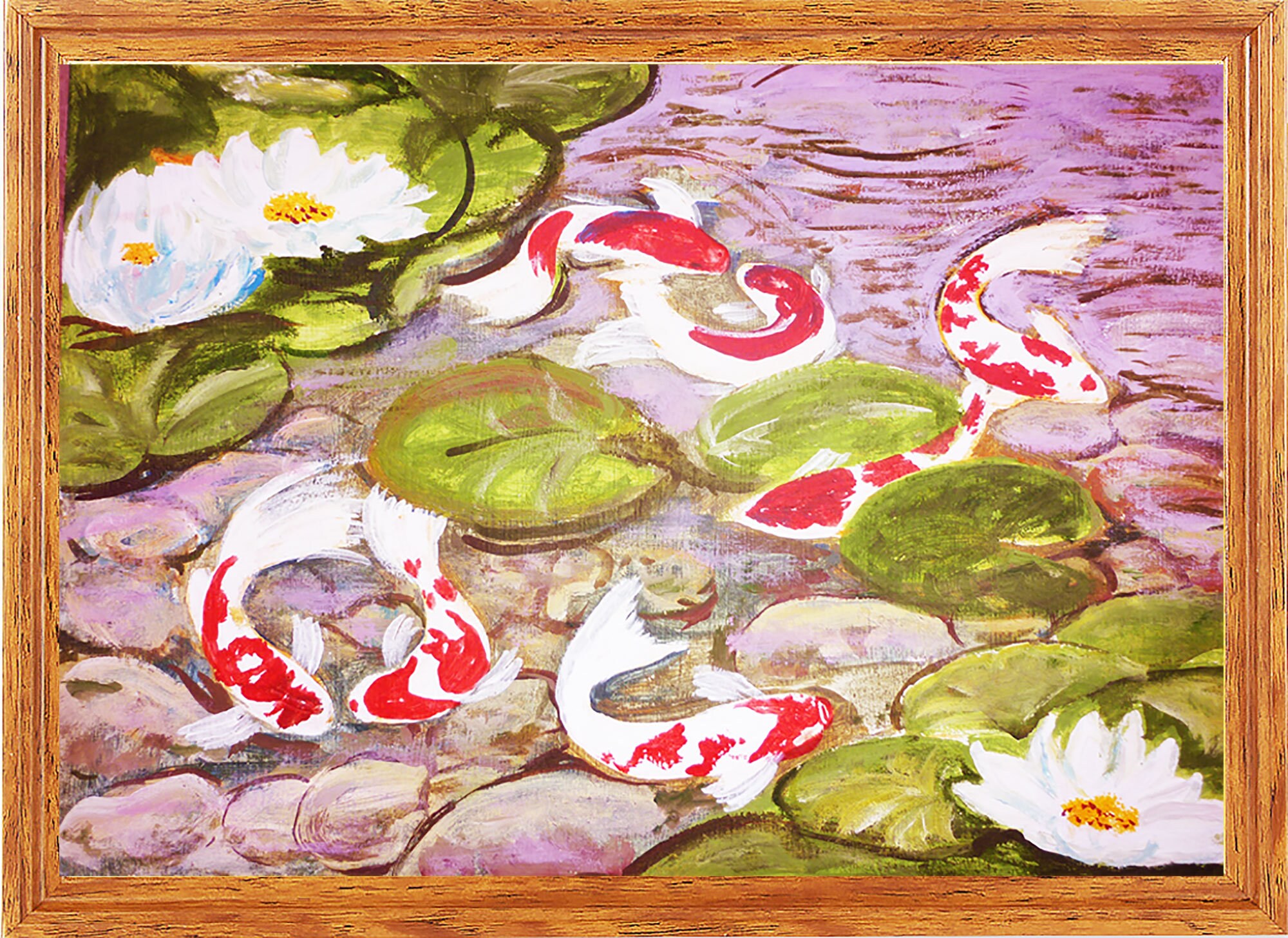 Koi Fisch Malerei Karpfen Teich mit Seerose. original Etsy