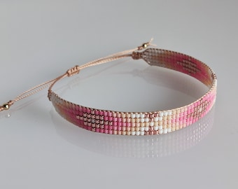 Bracelet fait main/Bracelet Miyuki/Cadeau/ForHer/Bracelet perlé/Bracelet fait main/925/Rose/Macrame/Bracelet réglable/BOHO/Idée cadeau