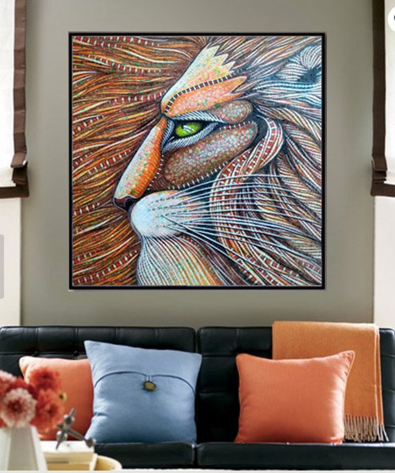 Canvas Lion Painting Big Lion Portrait Lion Wall Art Etsy