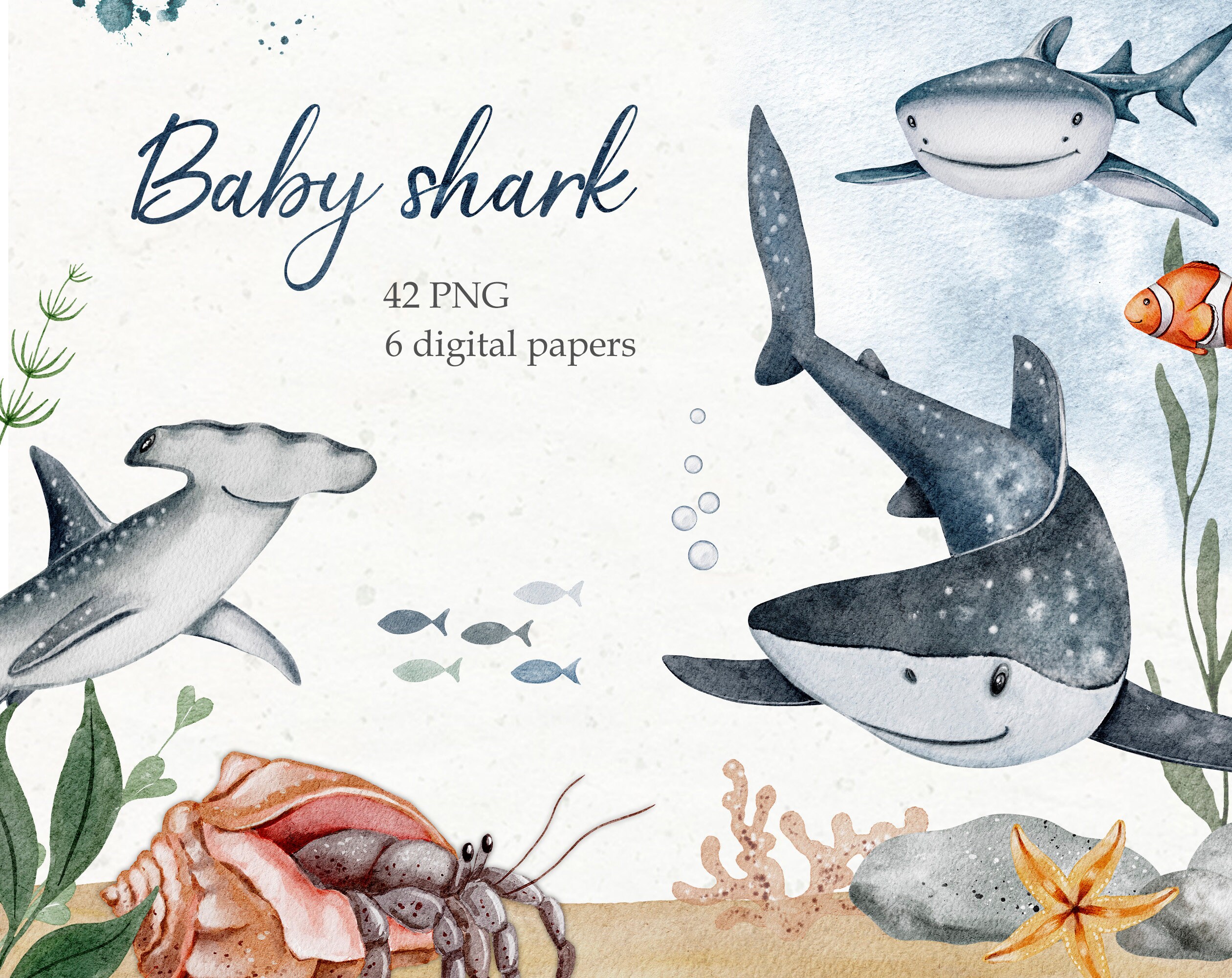 Baby Shark Clipart Cute Baby Sharks Watercolor Sea Ocean Etsy Baby Shark Clipart Cute Baby Sharks Watercolor Sea Ocean Etsy