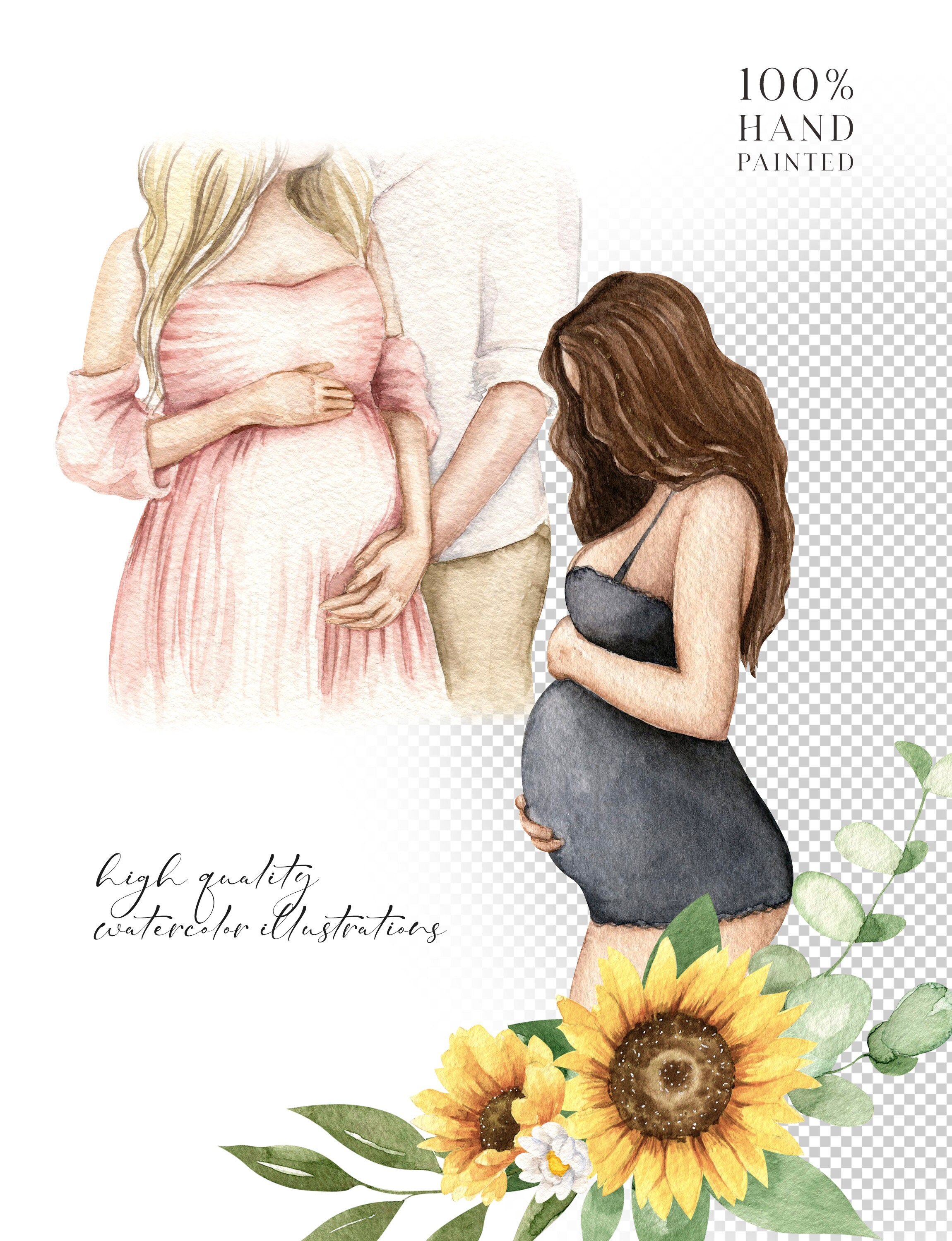 Watercolor Pregnancy clipart Couple Family clip art | Etsy