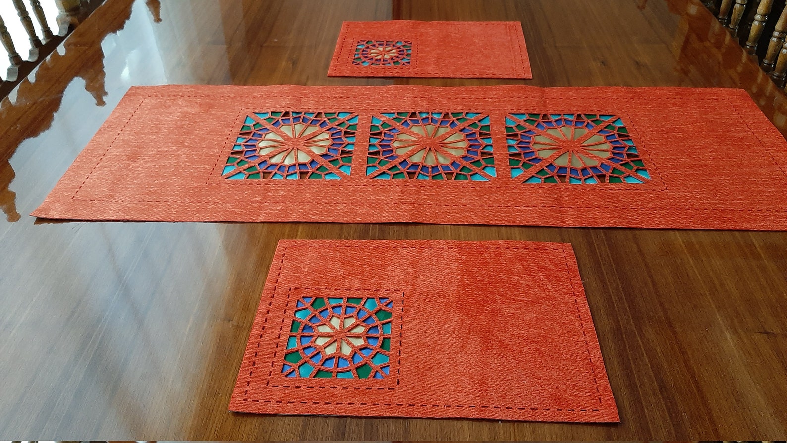 Modern quilted boho Chenille Placemats Orange placemats Set Etsy