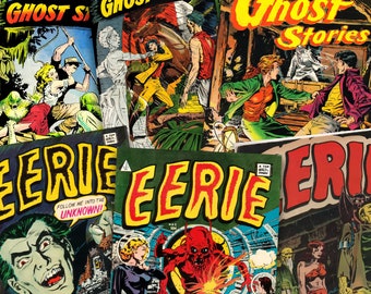 1950's Scary Comic Book Art Bundle of 6 Download & Print Files ai, svg, png and jpeg formats - Perfect for Print on Demand