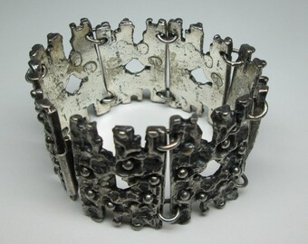 R Larin brutalist pewter bracelet , mid century modern (8239)