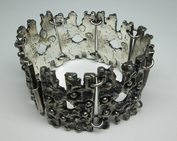 R Larin brutalist pewter bracelet , mid century m… - image 1