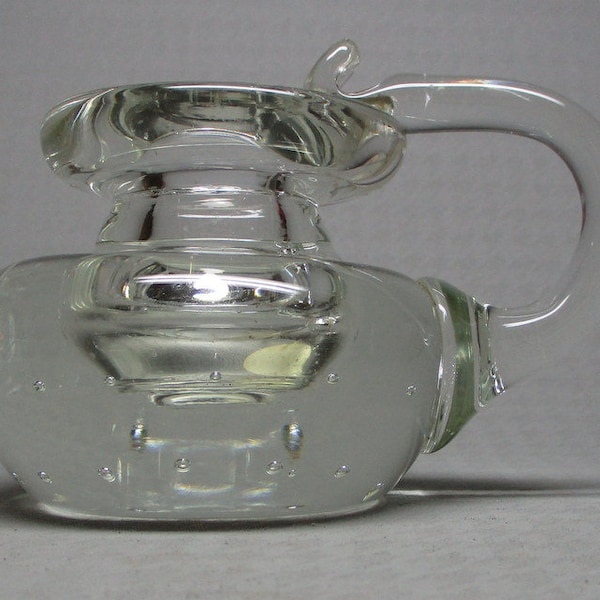 Zimmerman paperweight glass candle holder with controlled bubbles , etched mark Z and 1967 , worn sticker intact Corydon Indiana　(8392)