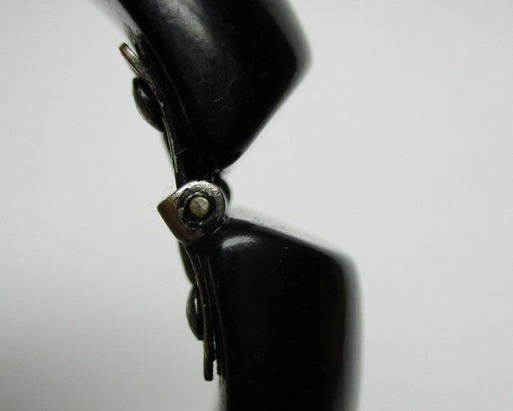 Bakelite bracelet . black with rhinestones , hing… - image 9