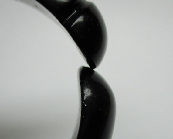Bakelite bracelet . black with rhinestones , hing… - image 10