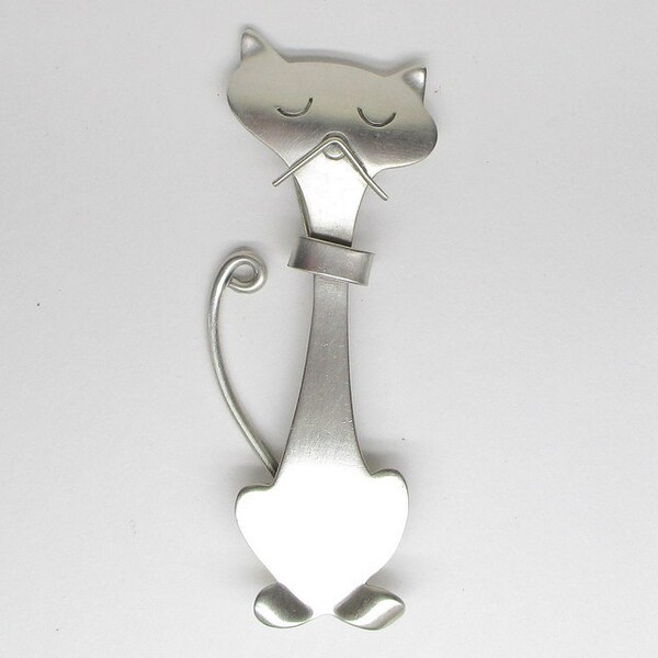 Orb sterling silver cat pin / brooch , Otto Robert Bade ,  mid century modern (2294)