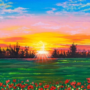 Arte del cielo al tramonto su cartoncino - Paesaggio a raffica di colori