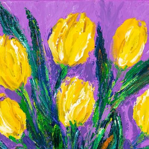 Lebendige Gelbe Tulpen in voller Blüte - Kunstdruck auf Karte