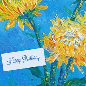 Acrylmalerei-Geburtstagskarte mit gelben Chrysanthemen