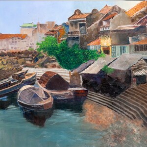 Kunstdruck Old Boat Quay, Singapur Stadtbild
