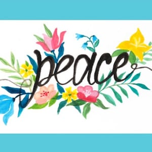 Cartão aquarela com flores botânicas e paz