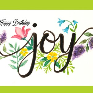 Aquarelle carte joyeux anniversaire avec joie et fleurs botaniques