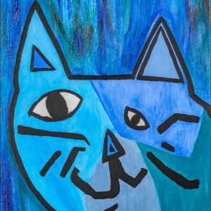 de chat lunatique sur carte | Peinture acrylique abstraite pour les amoureux des chats