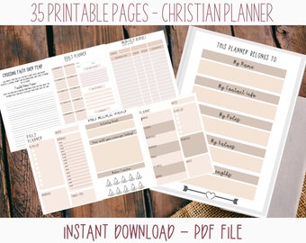 Christian Printable Planner, Daily Planner, Monthly Journal, Meal Planning, Bullet Journal, Financial Planner for digital download