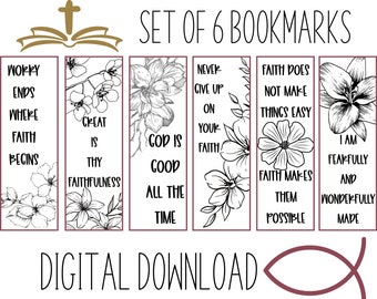 Floral Printable Bookmarks - Set of 6 Inspirational Scripture Bookmarks, Ready To Print