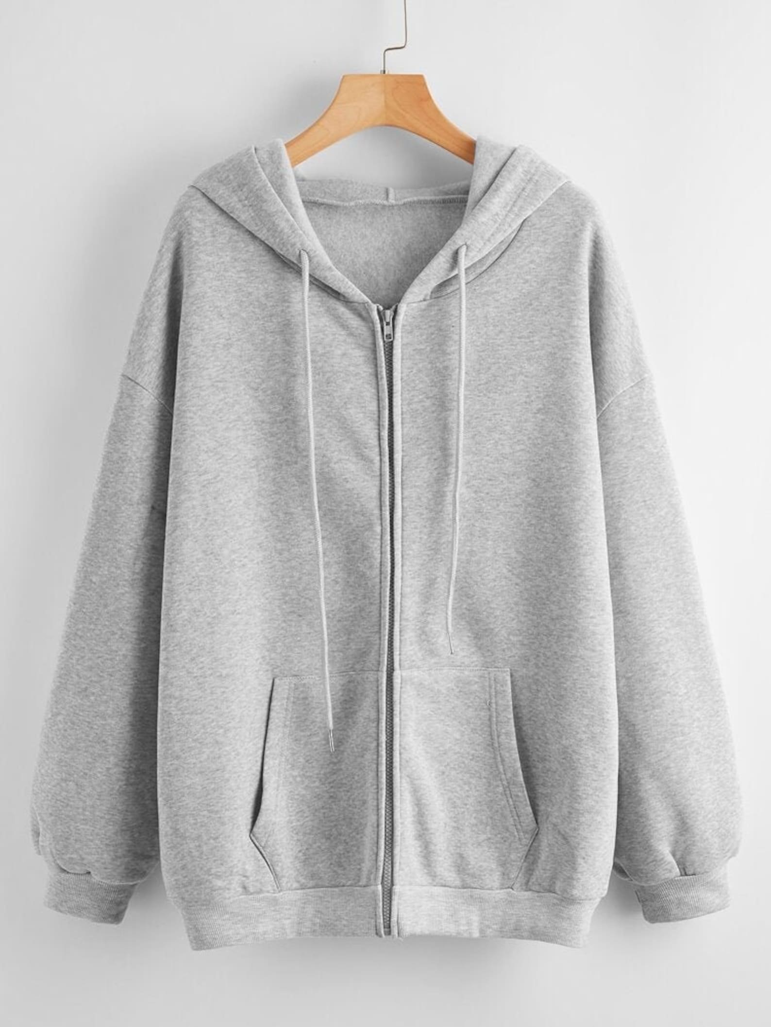 Light Grey Oversized Solid Zip Up Drawstring Hooded Sweatshirt | Etsy