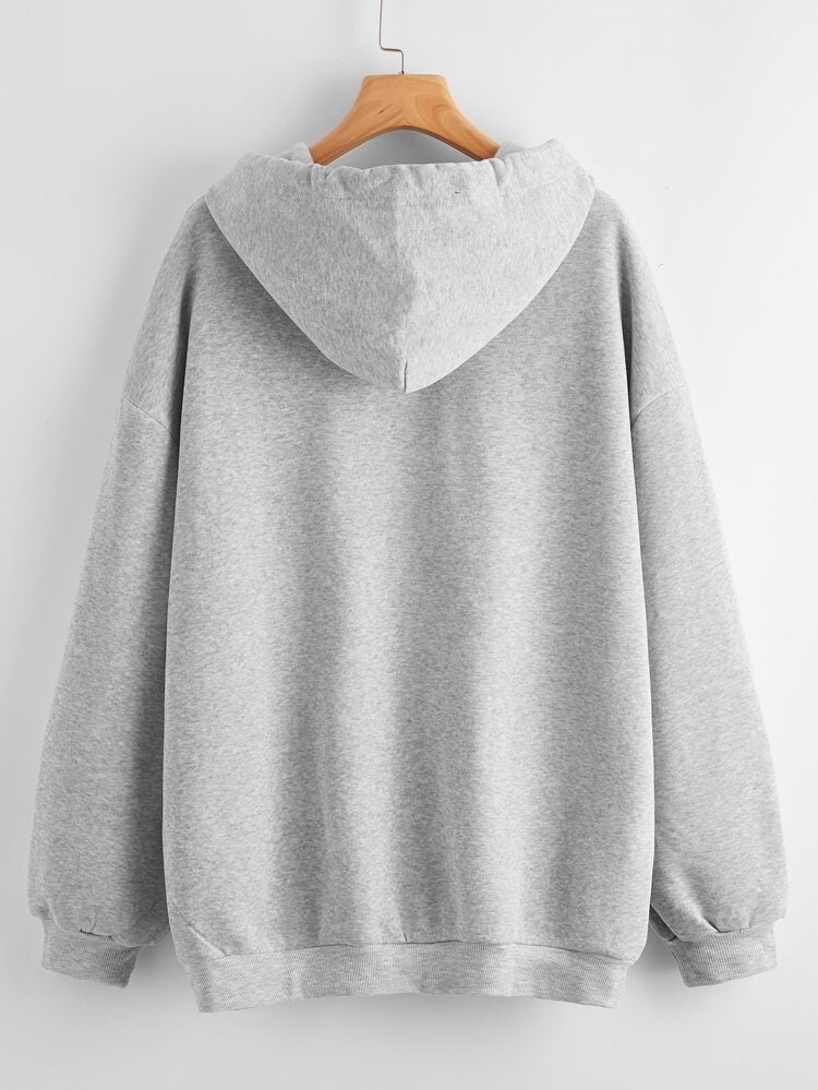 Light Grey Oversized Solid Zip Up Drawstring Hooded Sweatshirt | Etsy