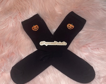 Spooky Halloween Jack O Lantern Black Socks