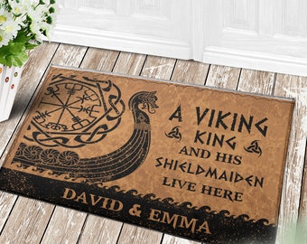 Custom Doormat Personalized A Viking King and His Shieldmaiden Live Here Doormat Welcome doormat Funny Doormat Viking Doormat