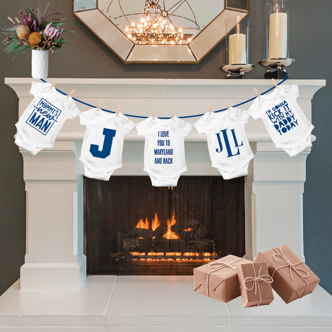 Baby Shower Garland Set of 5 Baby Bodysuits for Mantle Etsy