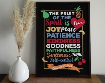 Fruit of the spirit wall art, A4 & 8x11, unique bible verse poster