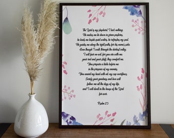 Psalm 23 printable, The Lord is my shepherd, verse poster printable for wife, unique bible verse wall art for girls